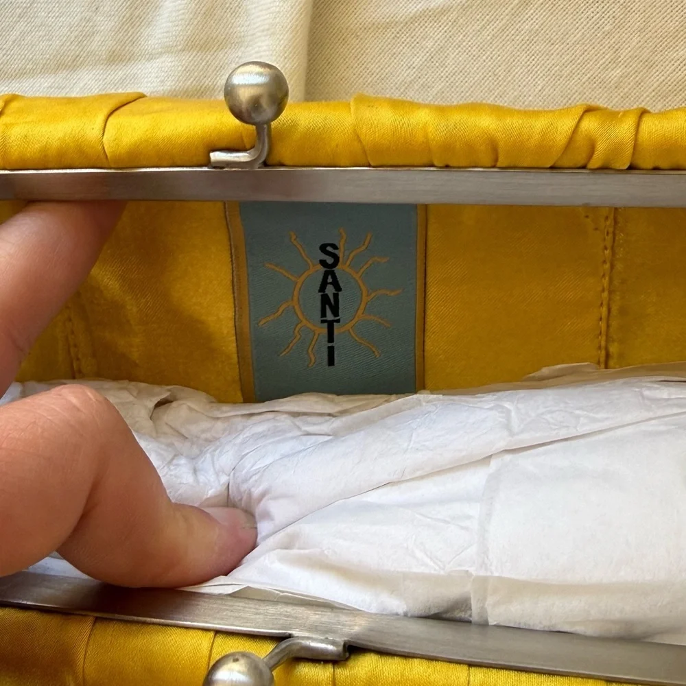 Yellow Satin Evening Clutch with Crystal Trim